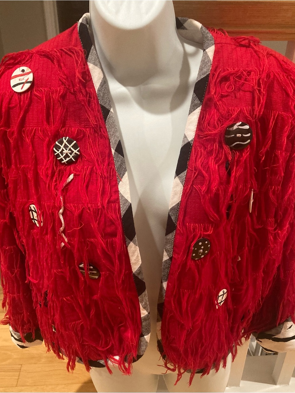 Bohemian Gorgeous FRINGE 80’s CrystalRed Textured Button Accent Jacket